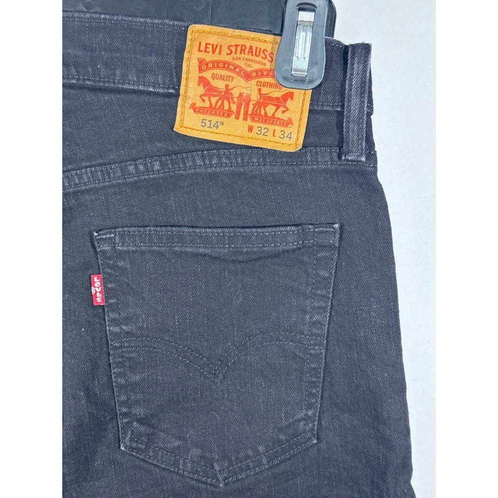 Levi's 514 Straight‎ Fit Mens Black Denim Jeans 32x34 Stretch Cotton